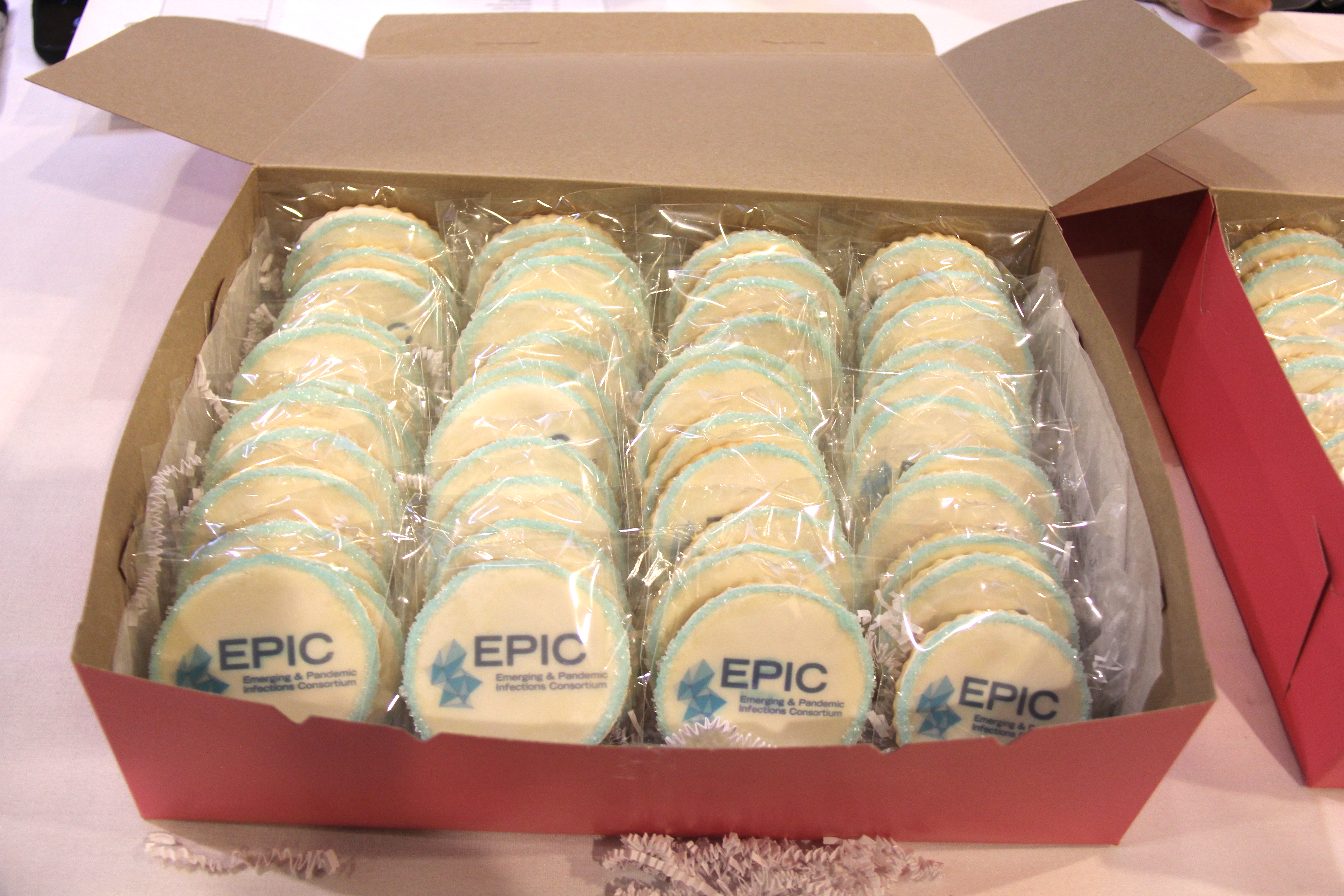 A box of cookies with the EPIC logo