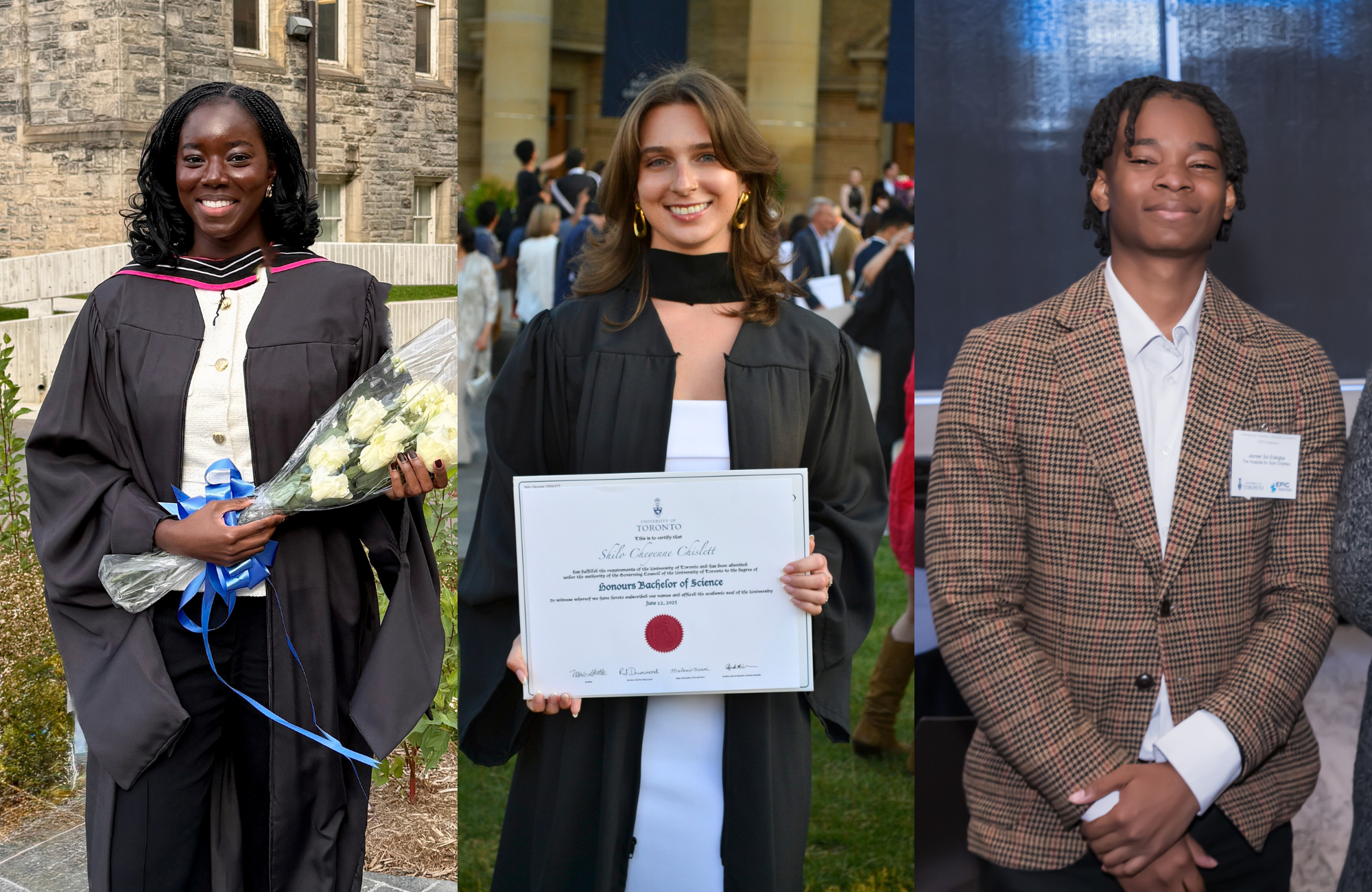 A smiling woman with a grey sweater and a smiling man wearing a toque and blue coat